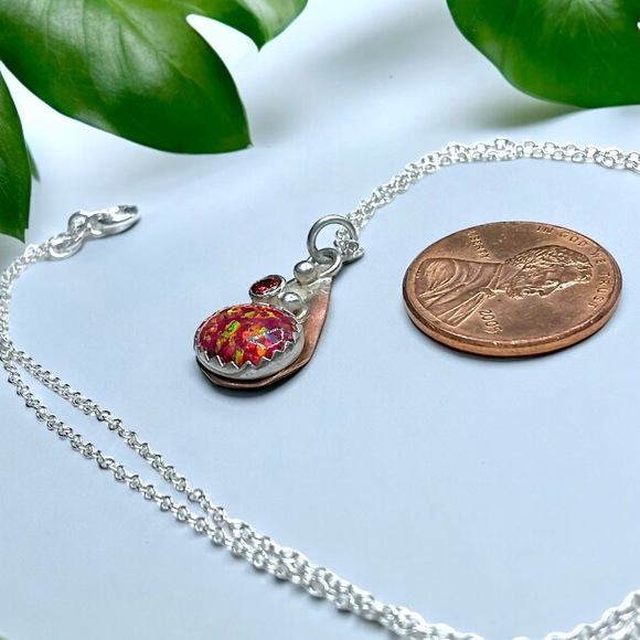 🌺 Artisan Opal, Sterling & Copper Necklace - Picture 6 of 11